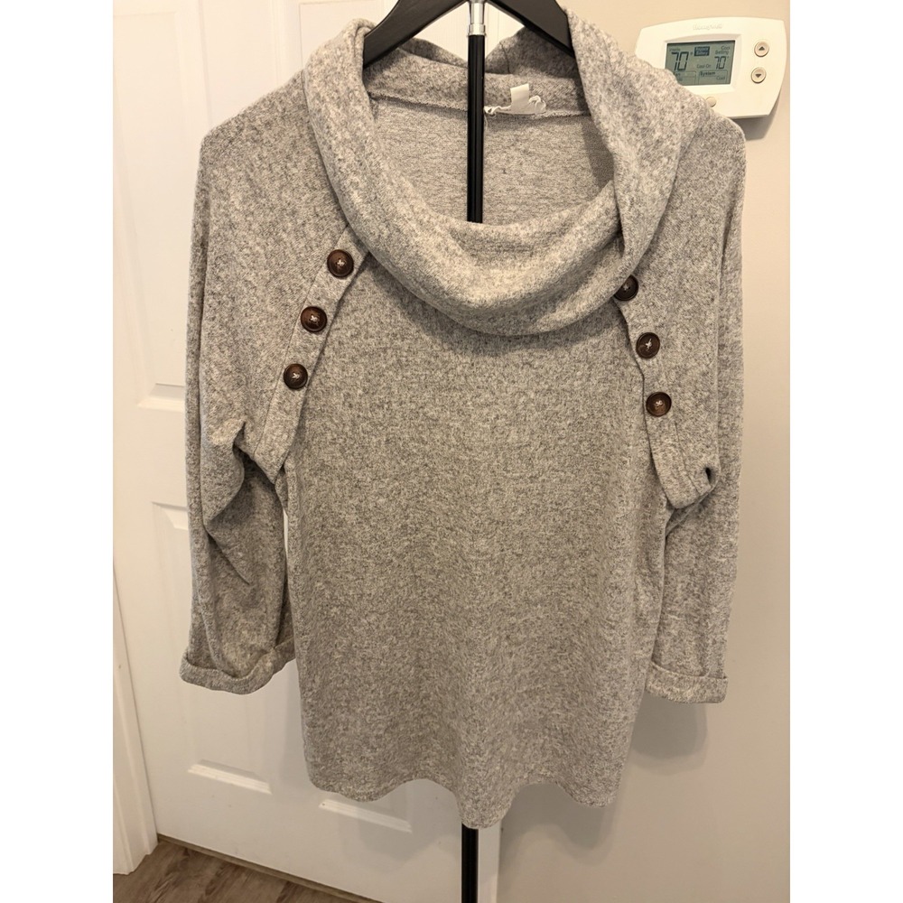 Corvia Gray Cowl Neck Button Shoulder Tunic Soft Cozy Layer XL Business Casual